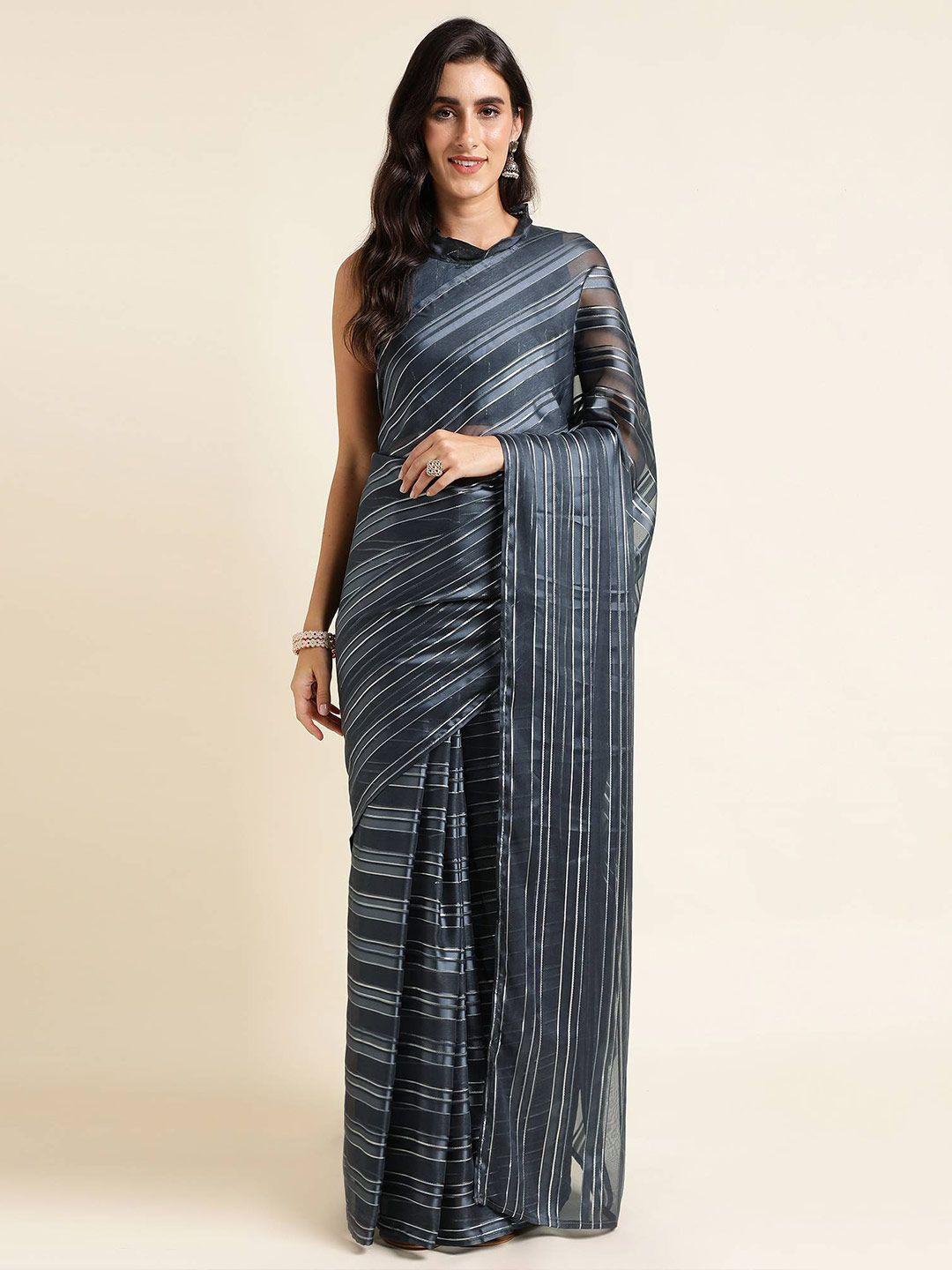 mitera teal striped pure georgette saree