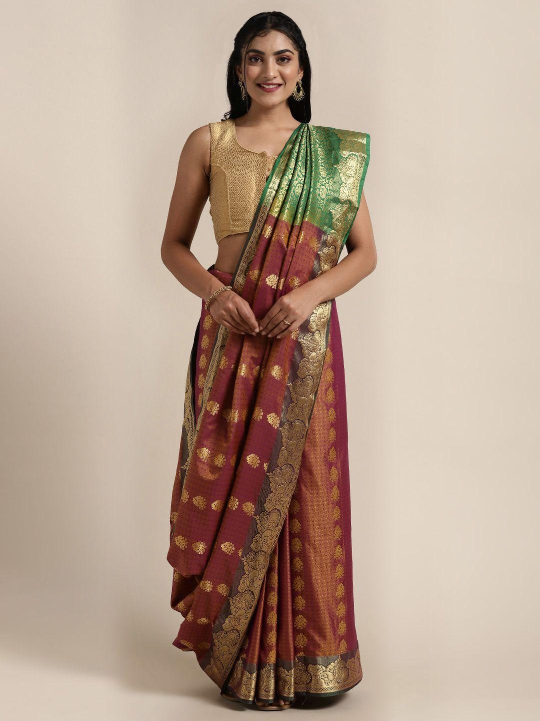 mitera violet & golden art silk woven design kanjeevaram saree