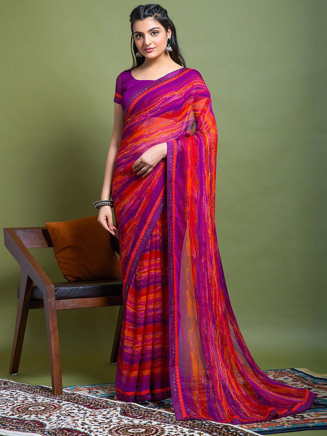 mitera violet abstract printed beads & stones detailed saree