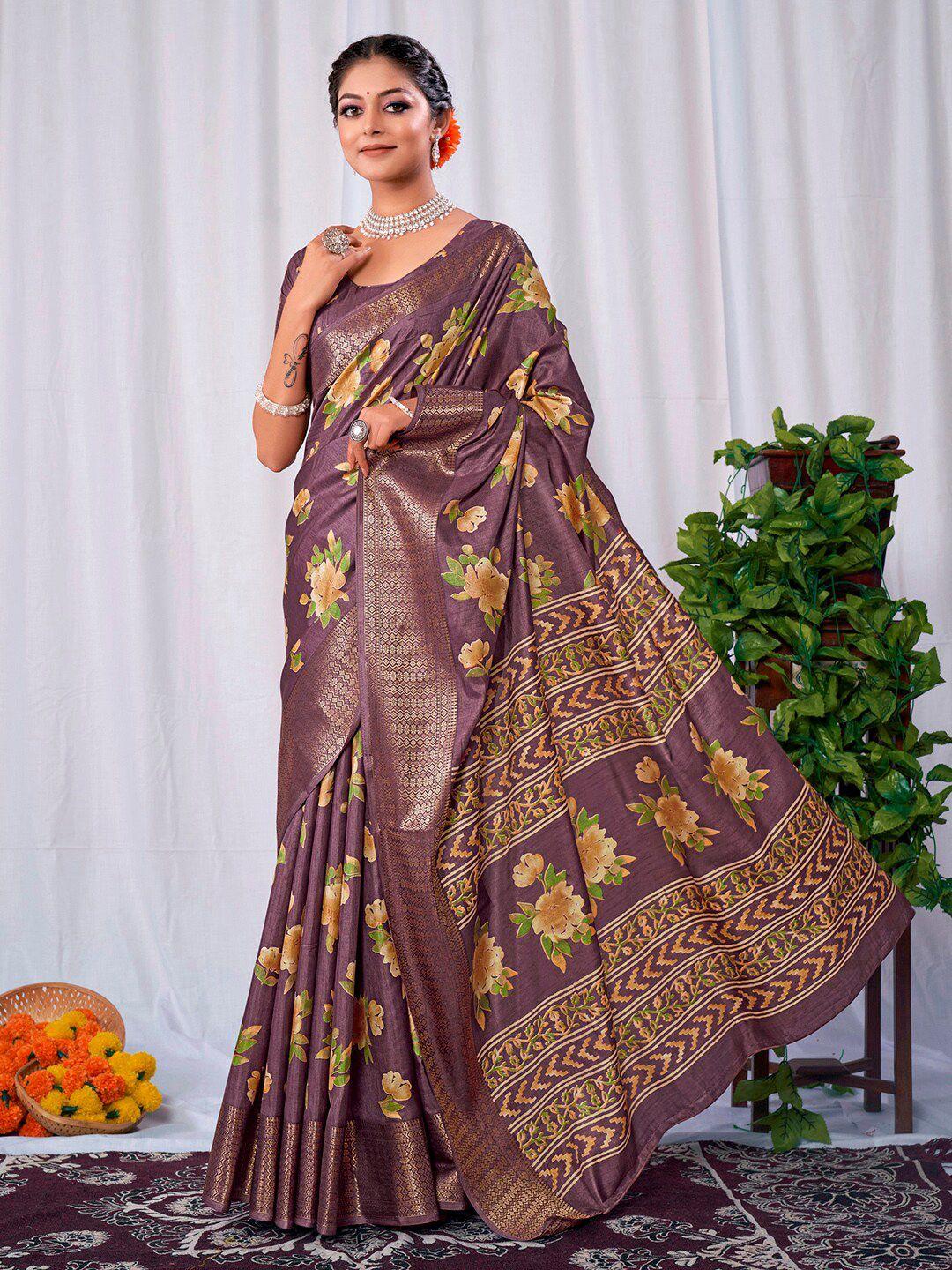 mitera violet floral printed sungudi saree