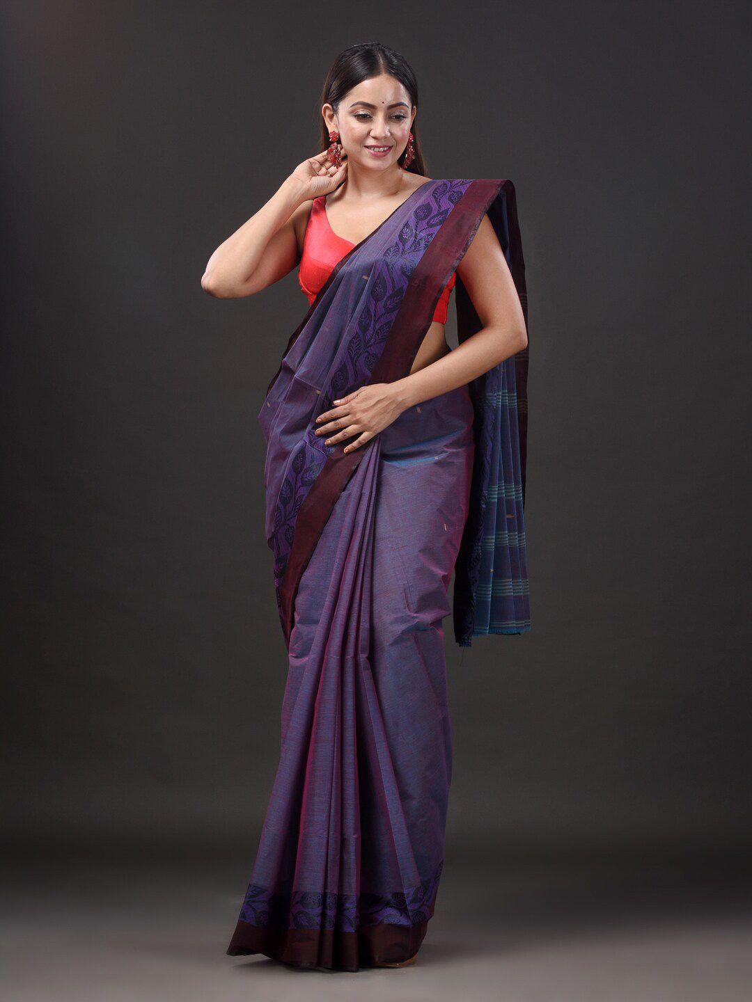 mitera violet pure cotton taant saree