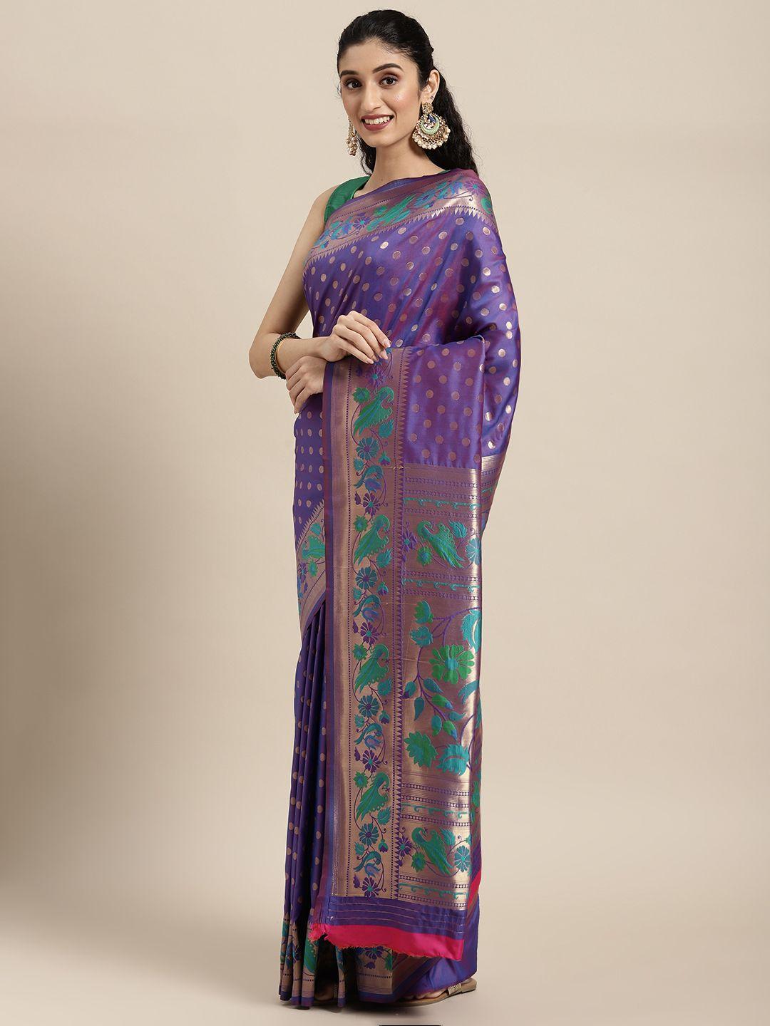 mitera violet zari silk blend paithani saree