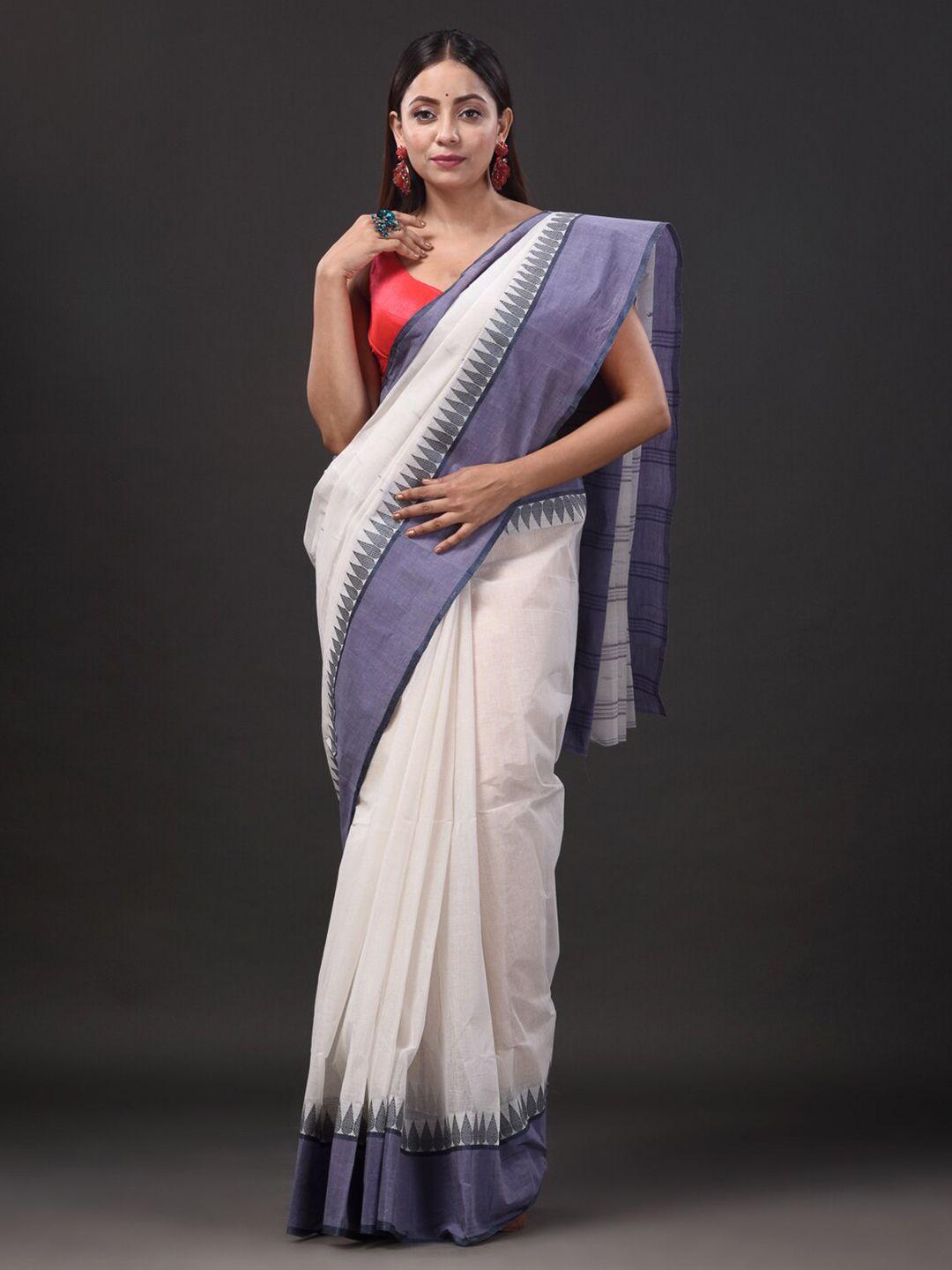 mitera white & grey pure cotton taant saree