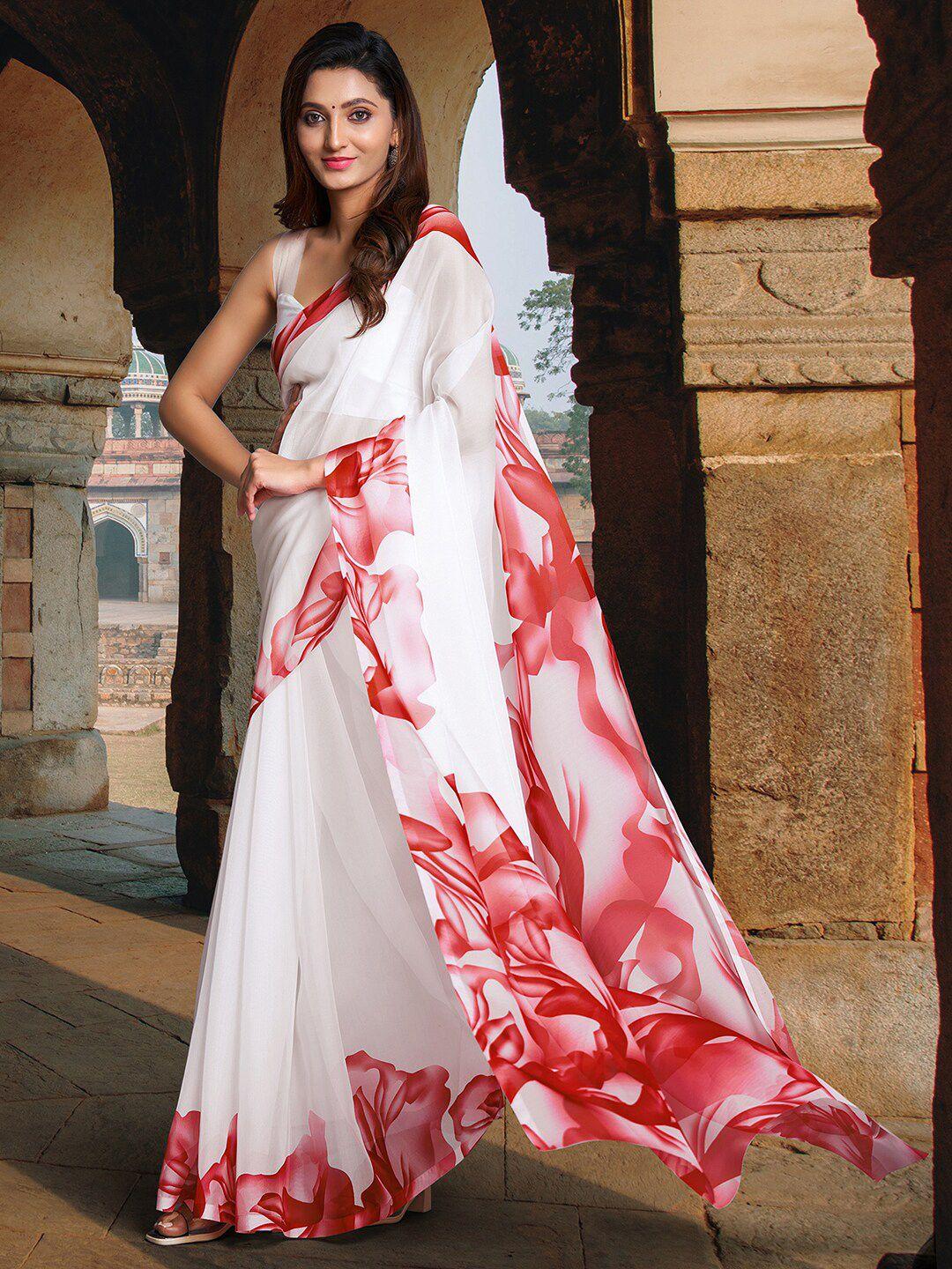 mitera white & red organza saree