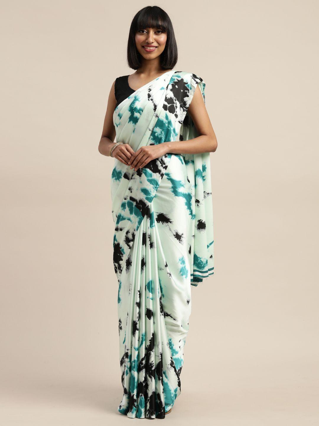 mitera white & sea green dyed saree