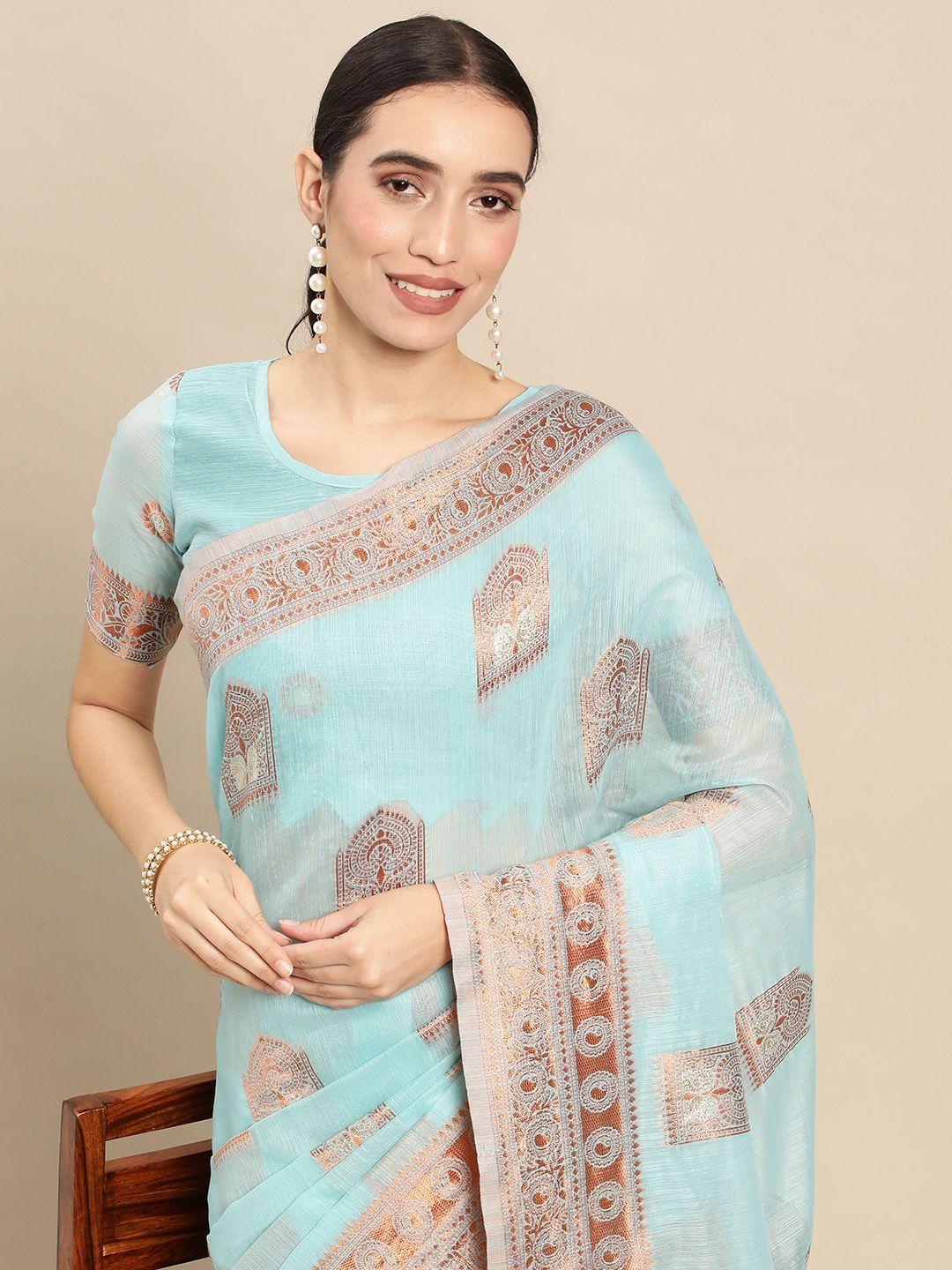 mitera woven design ethnic motifs pure linen banarasi saree