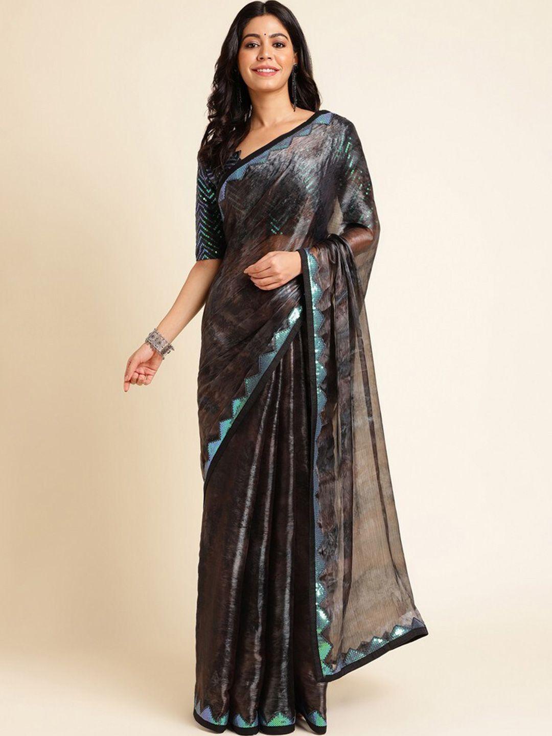 mitera woven design sequinned organza saree