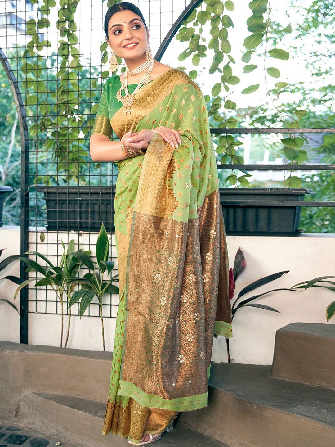 mitera woven design zari linen blend banarasi saree