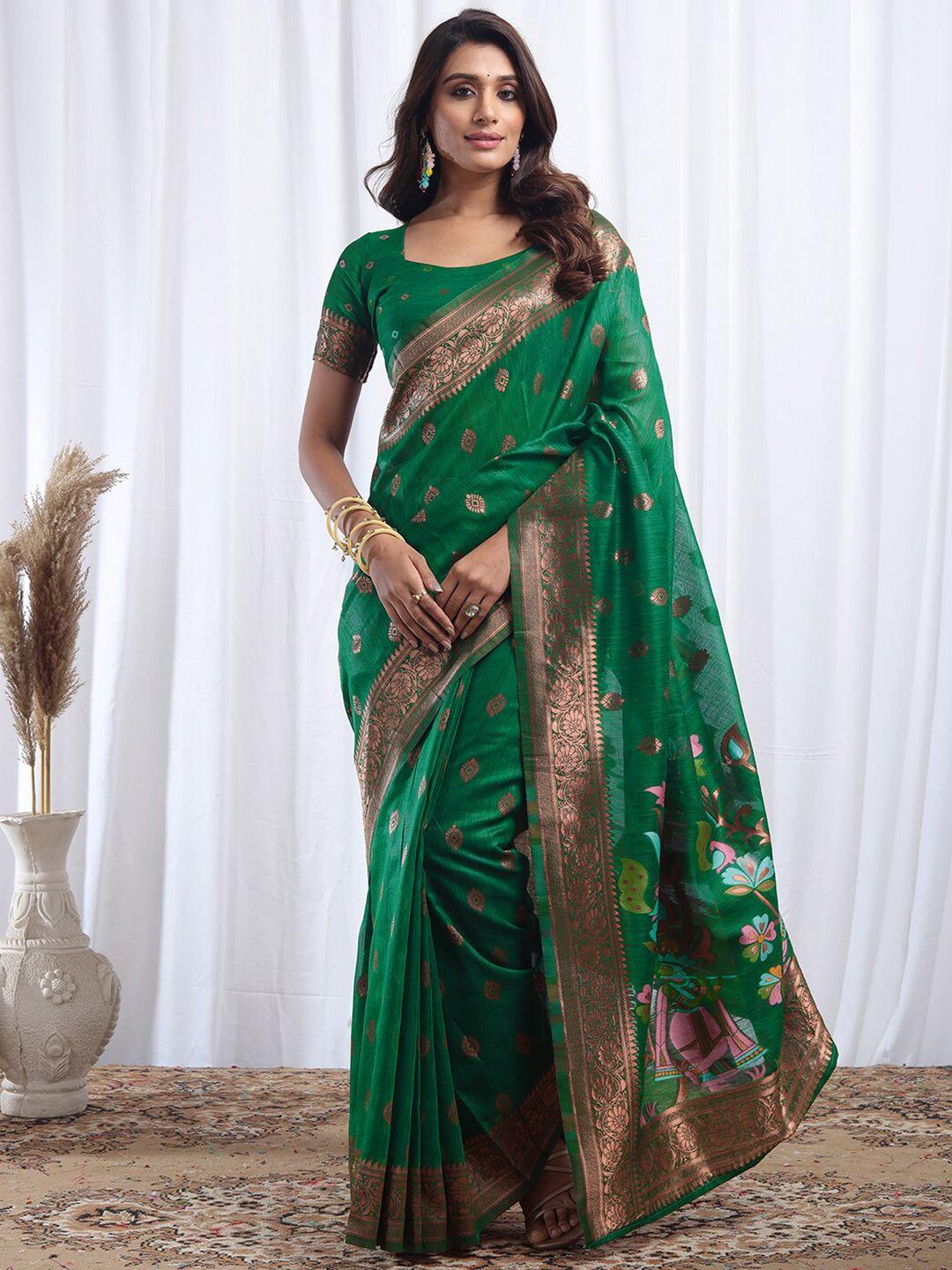 mitera woven design zari linen blend banarasi saree