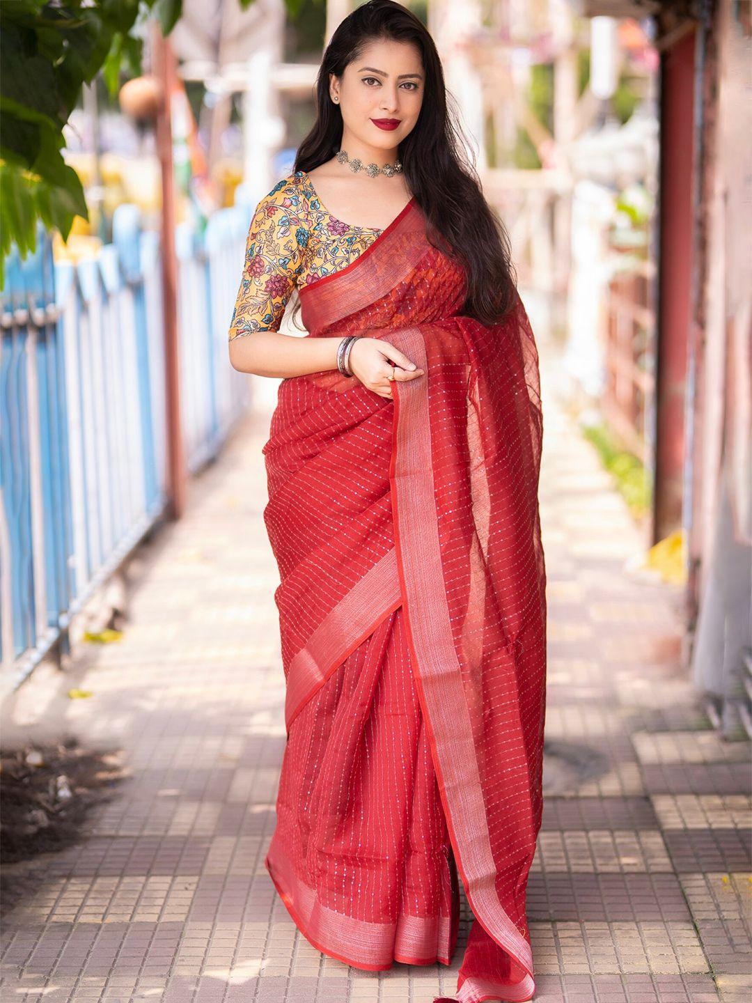 mitera woven design zari linen blend saree