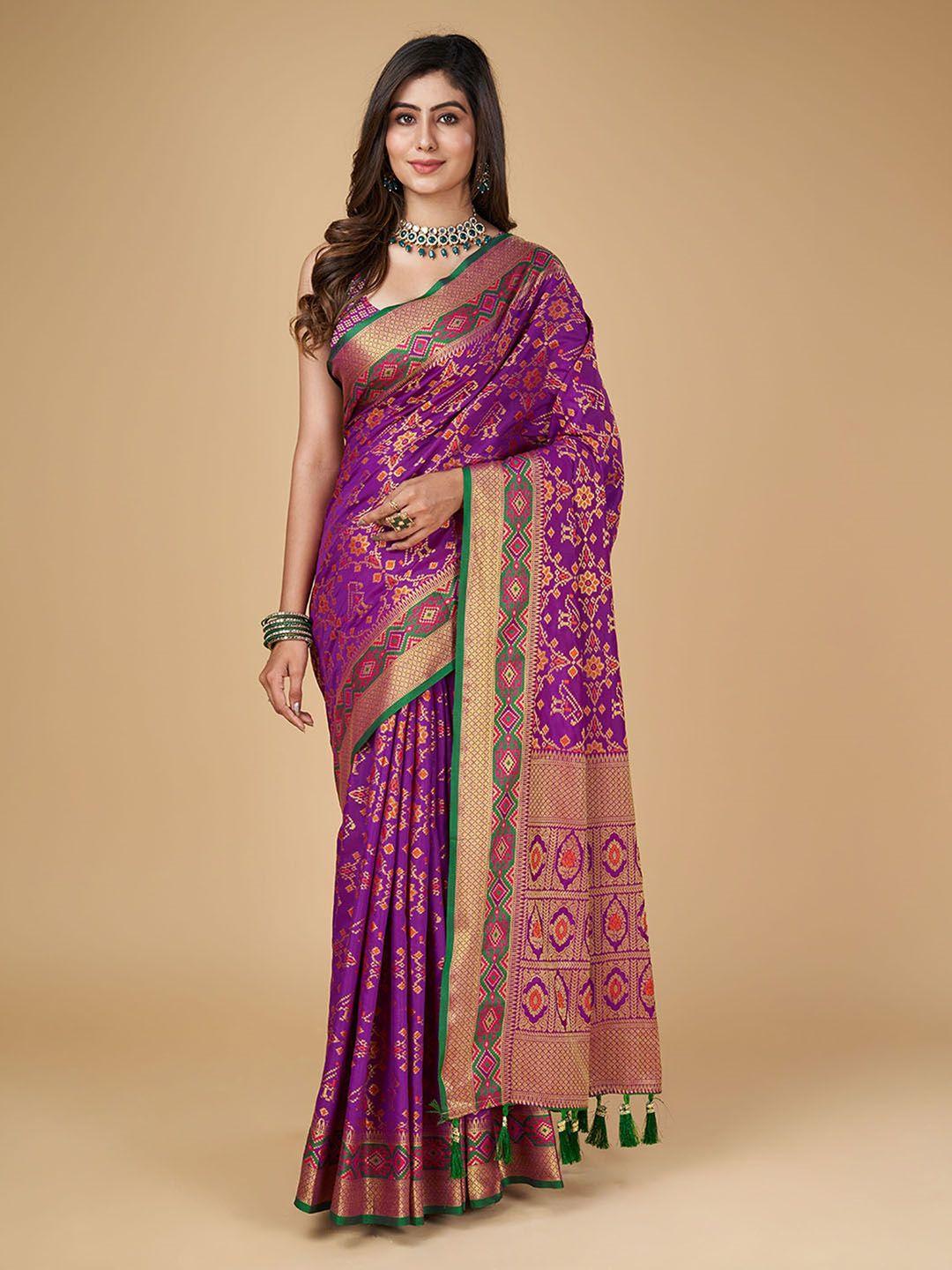 mitera woven design zari silk blend designer patola saree with tassles