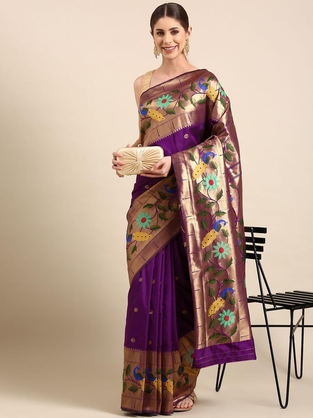 mitera woven design zari silk blend paithani saree