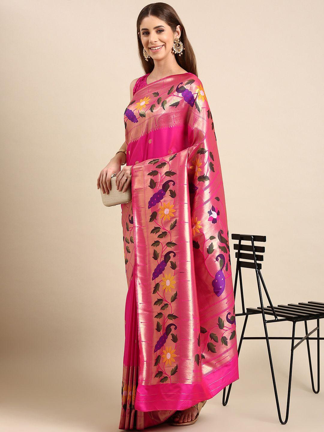 mitera woven design zari silk blend paithani saree