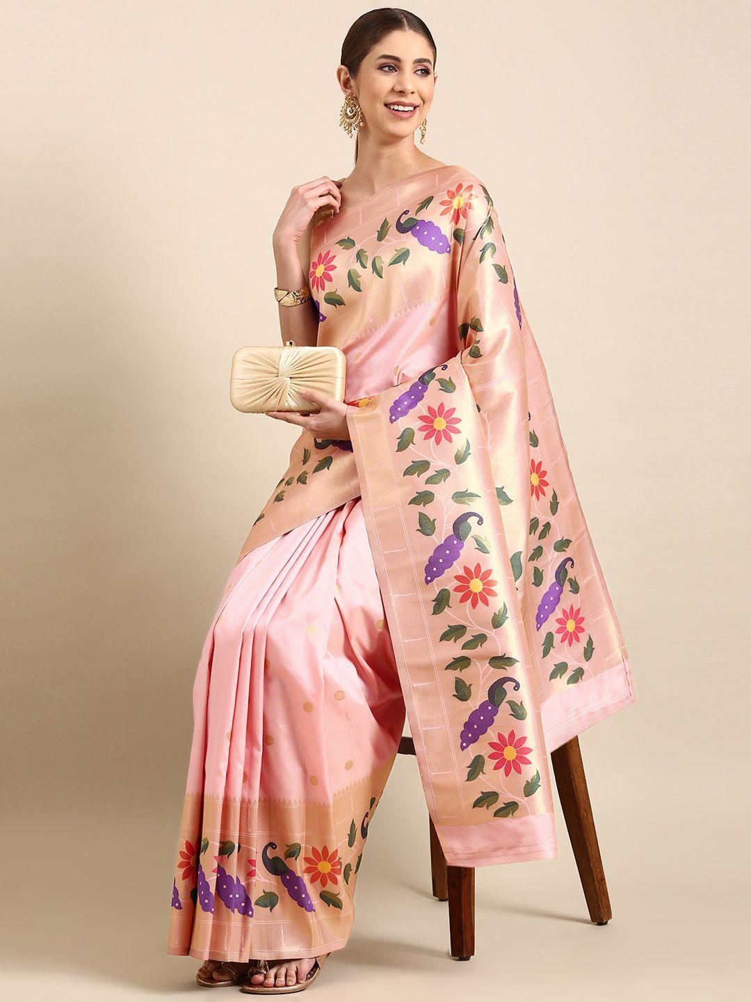 mitera woven design zari silk blend paithani saree