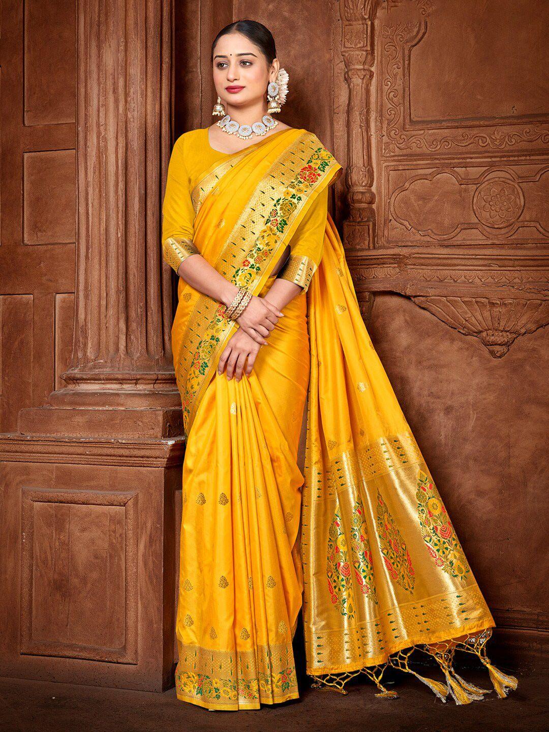 mitera woven design zari silk blend paithani saree