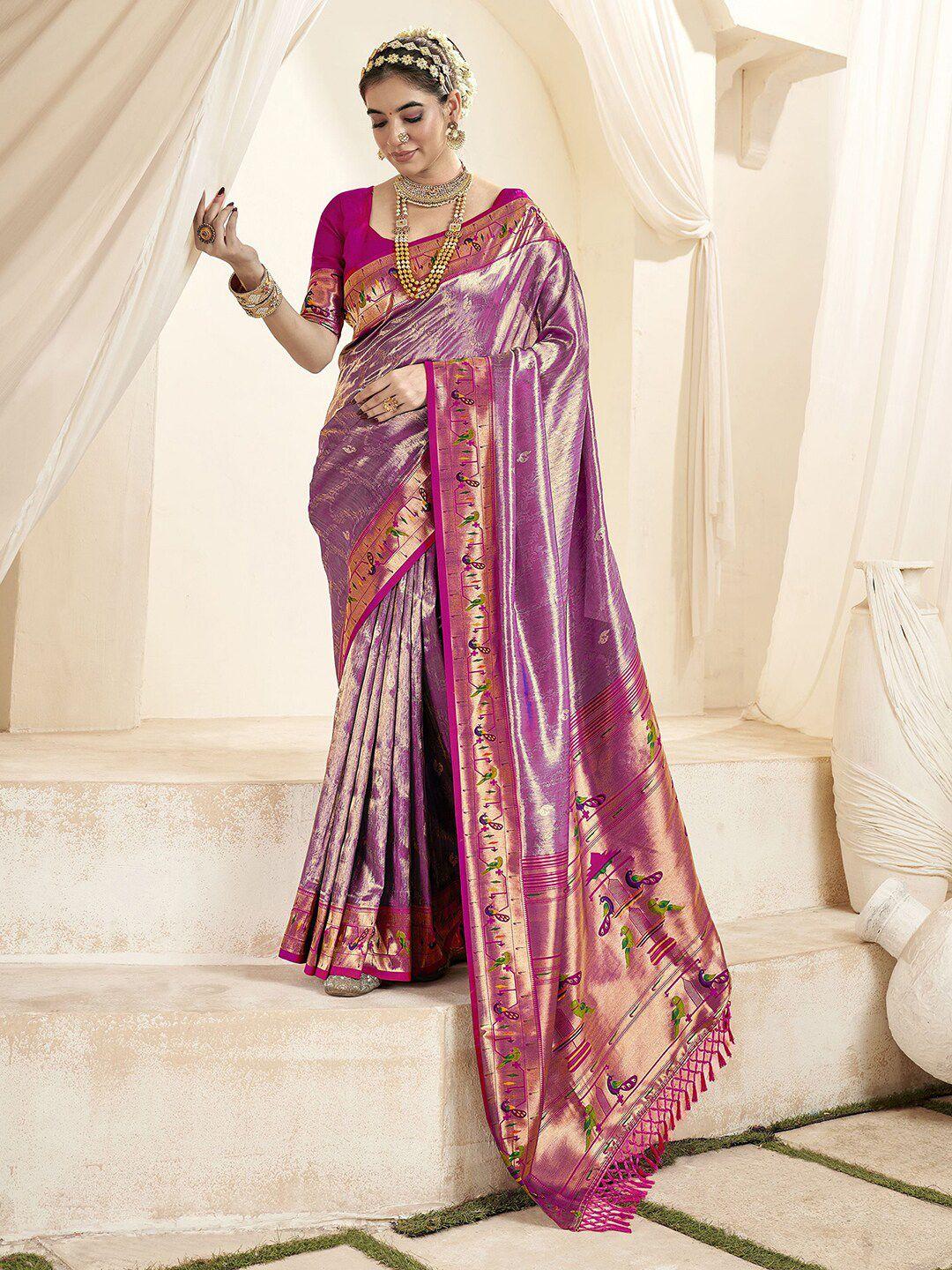 mitera woven design zari tissue heavy work paithani saree