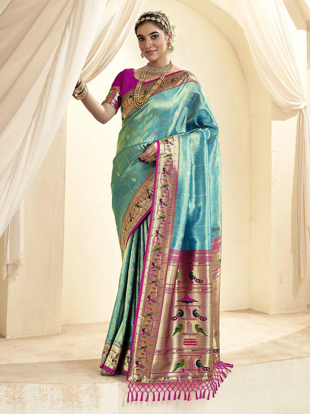 mitera woven design zari tissue paithani saree