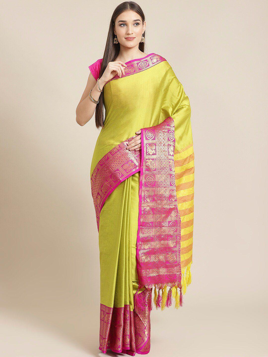 mitera yellow & fuchsia zari banarasi saree