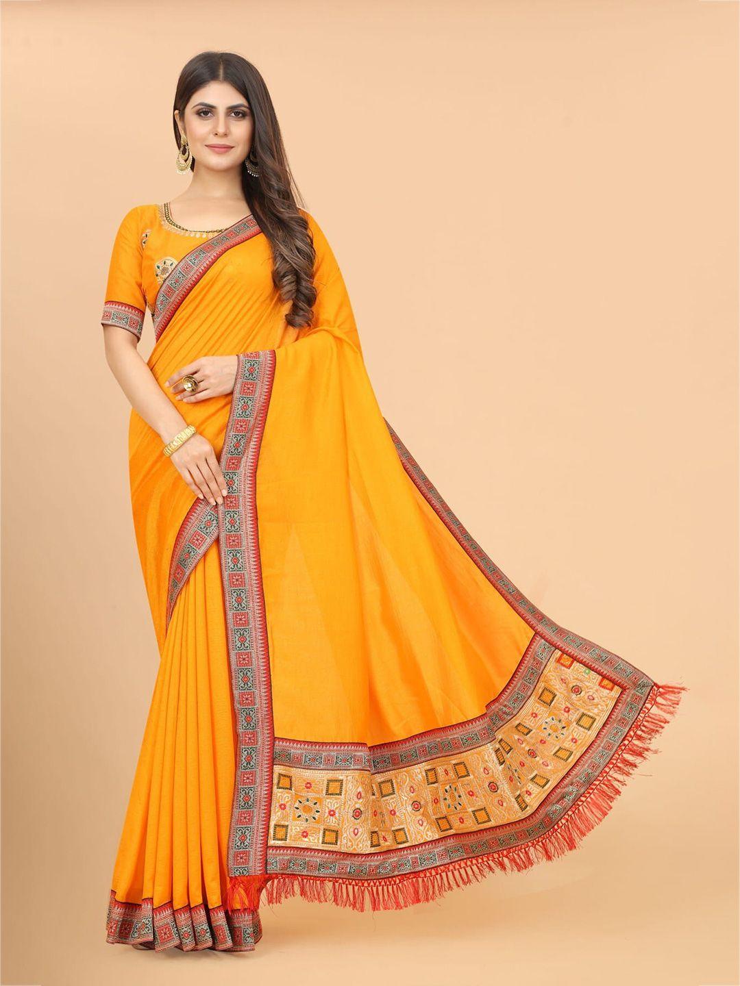 mitera yellow & gold-toned zari silk blend saree