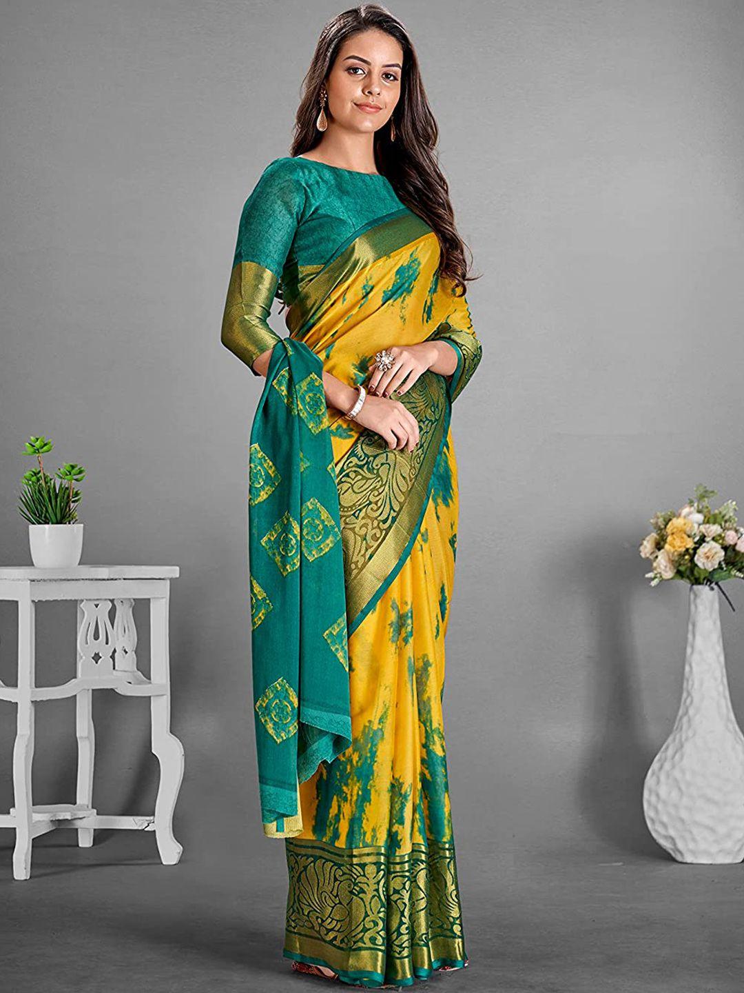 mitera yellow & green pure chiffon saree