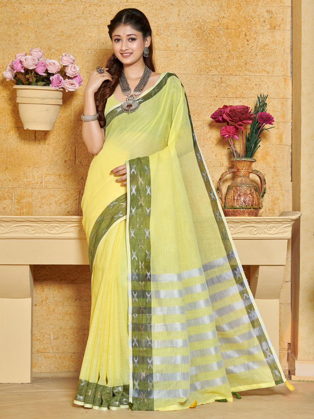 mitera yellow & green woven zari work saree