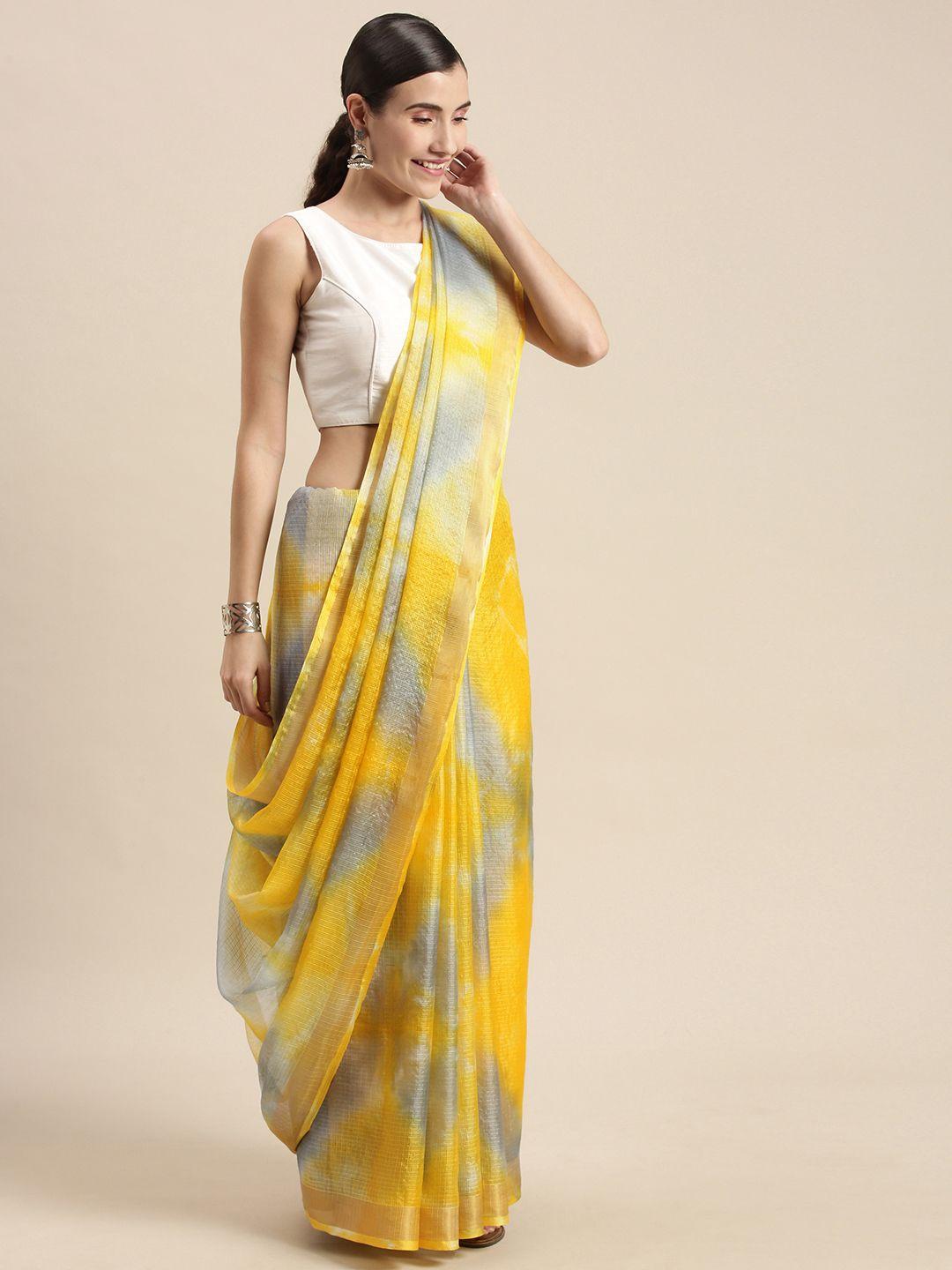 mitera yellow & grey tie and dye art silk bandhani saree