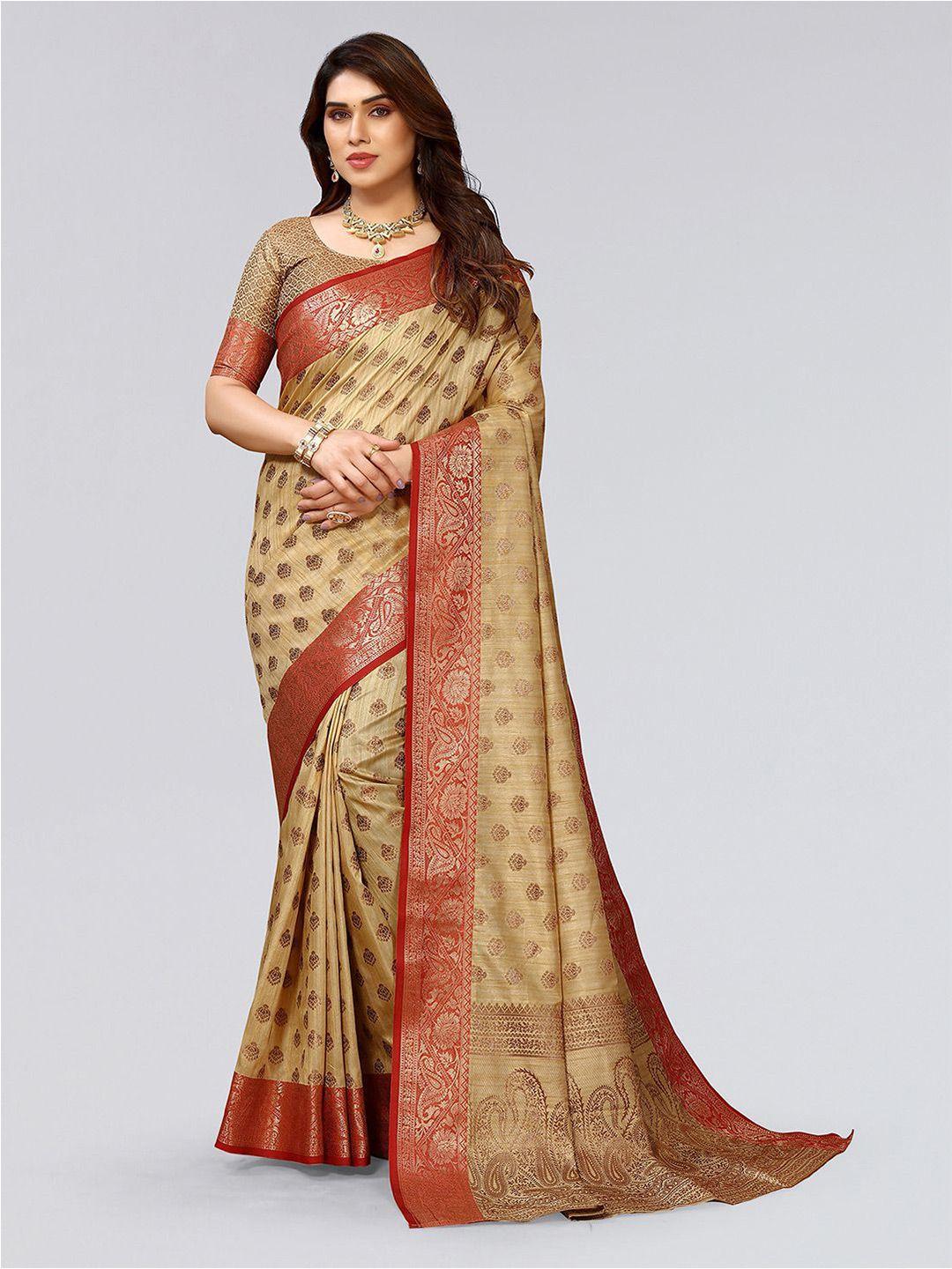 mitera yellow & red paisley zari art silk saree