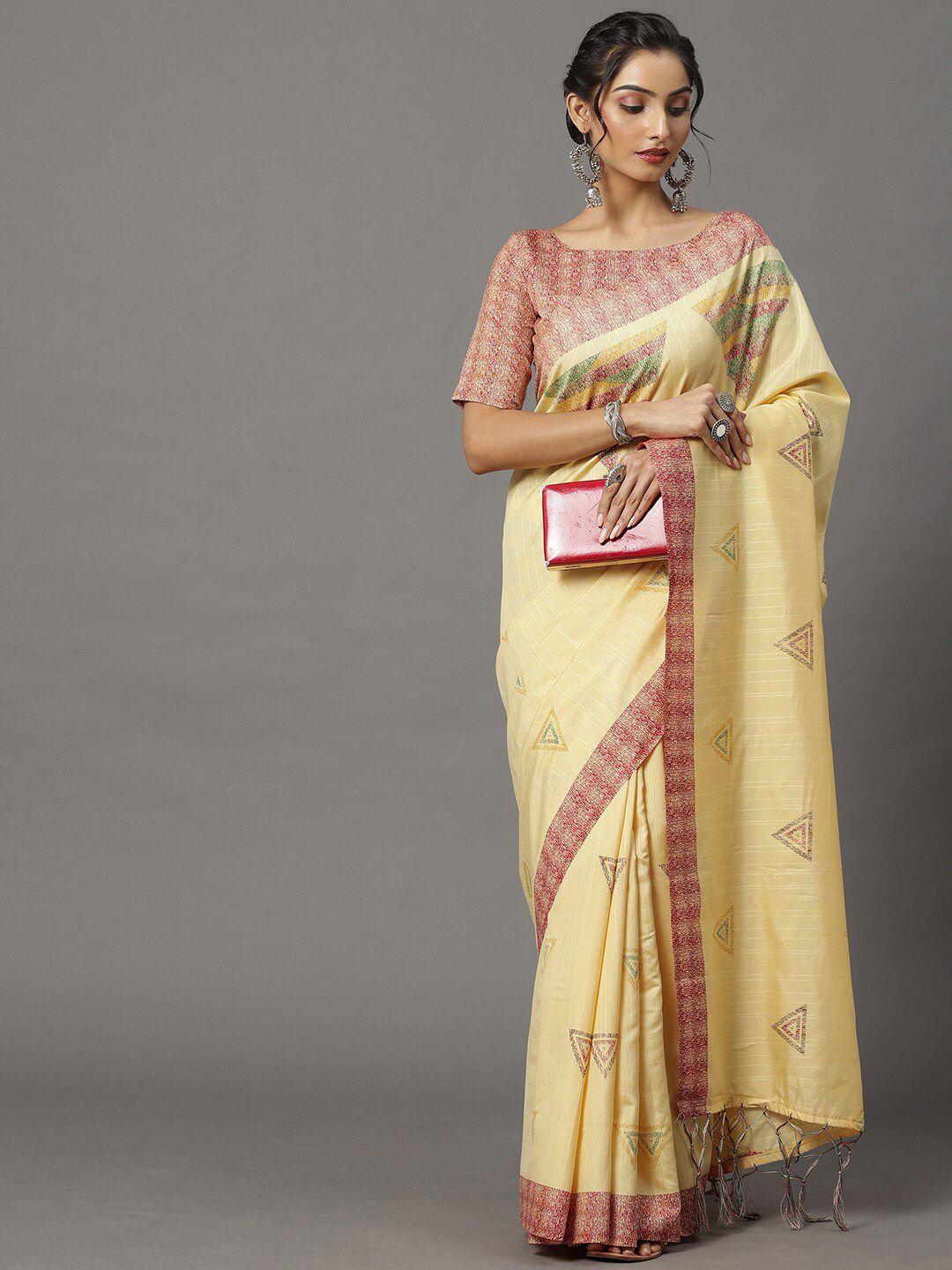 mitera yellow & red printed bhagalpuri art silk saree