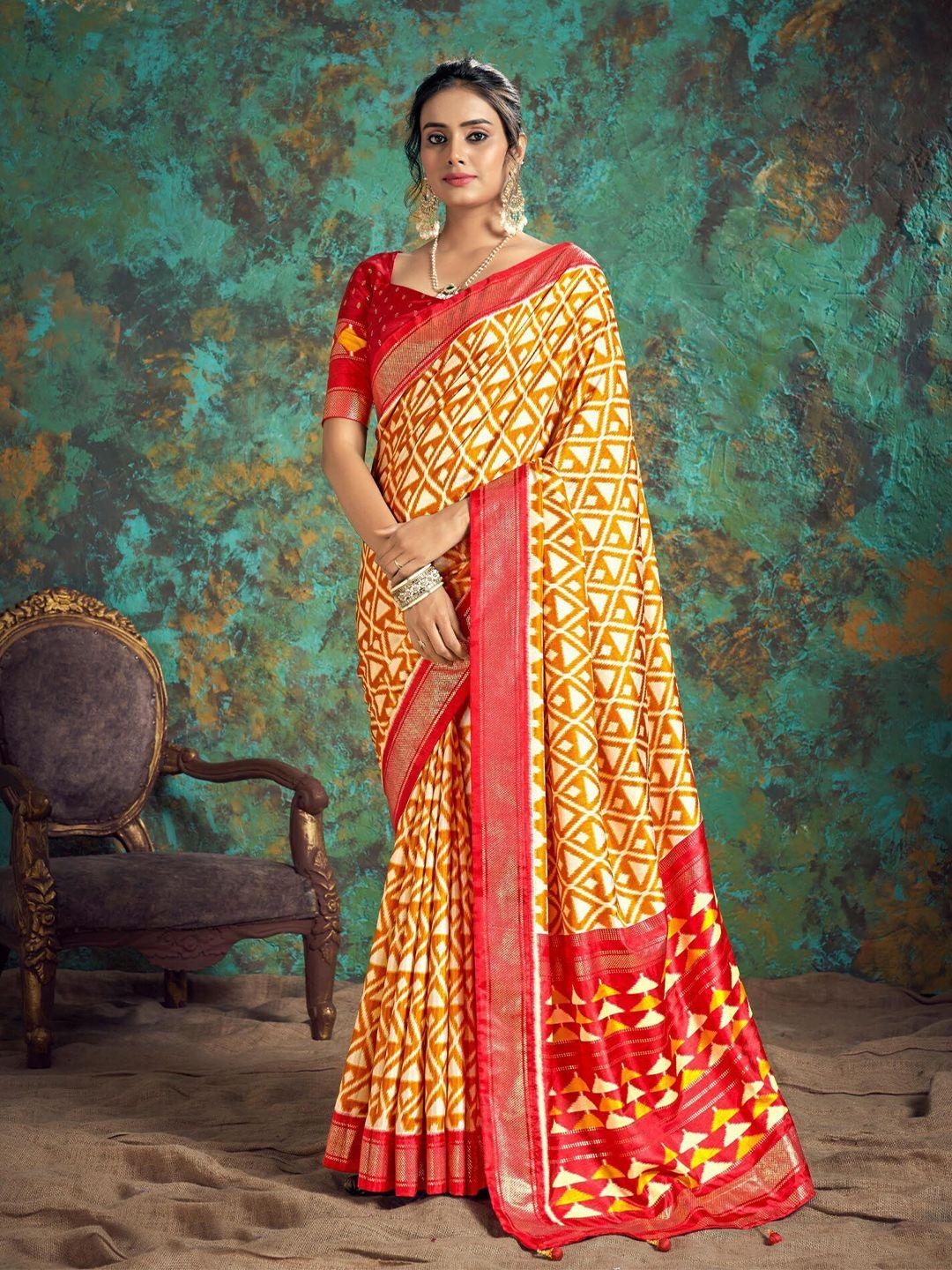 mitera yellow & red silk blend patola saree