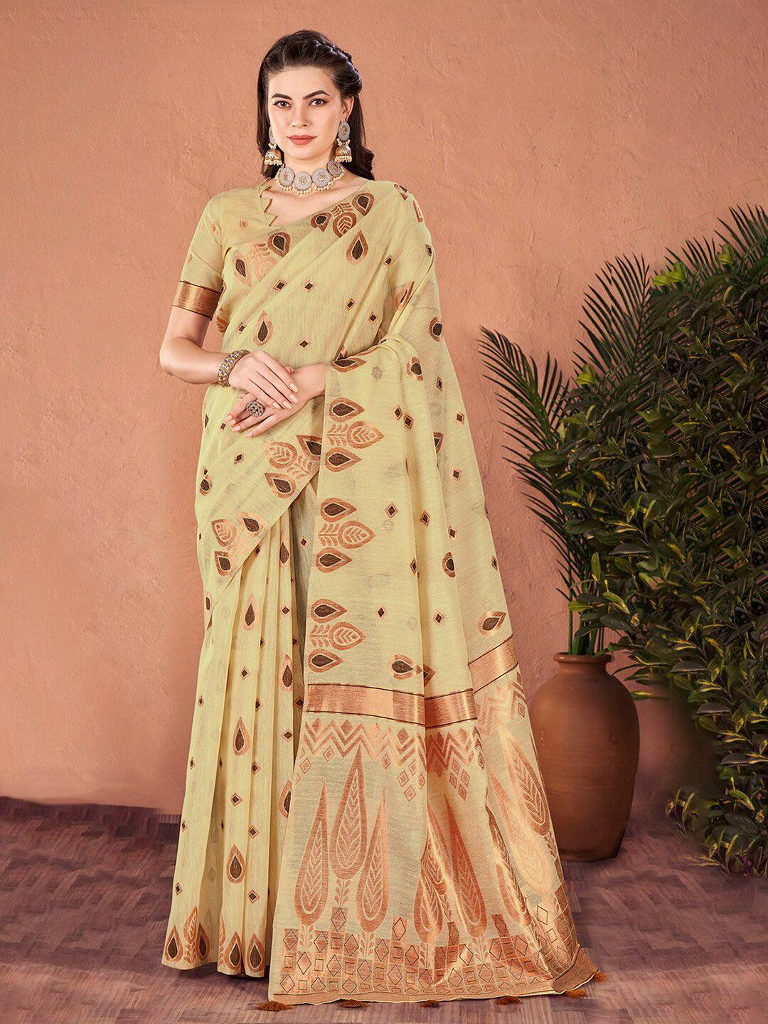 mitera yellow ethnic motifs designer banarasi saree