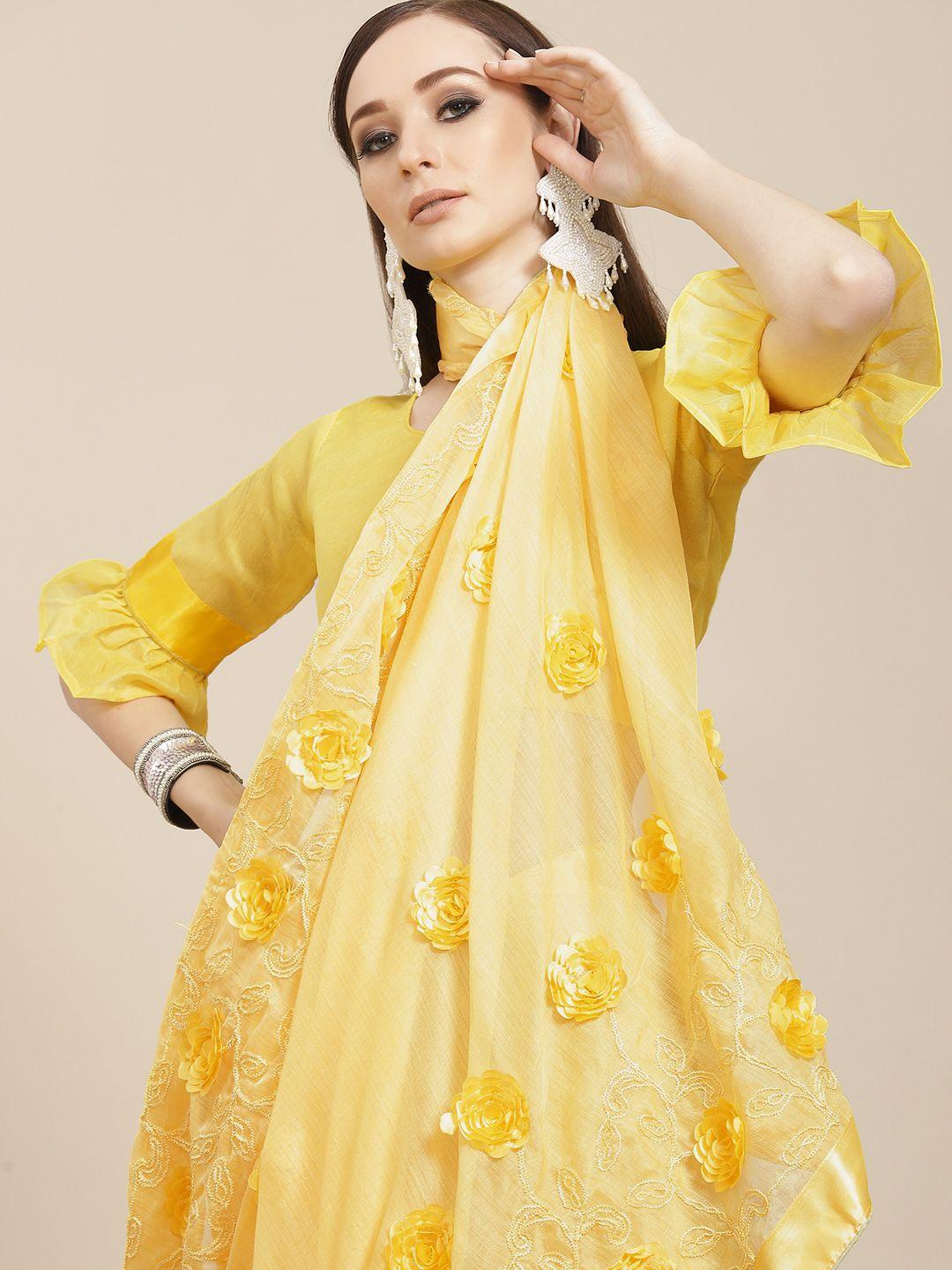 mitera yellow ethnic motifs embroidered saree