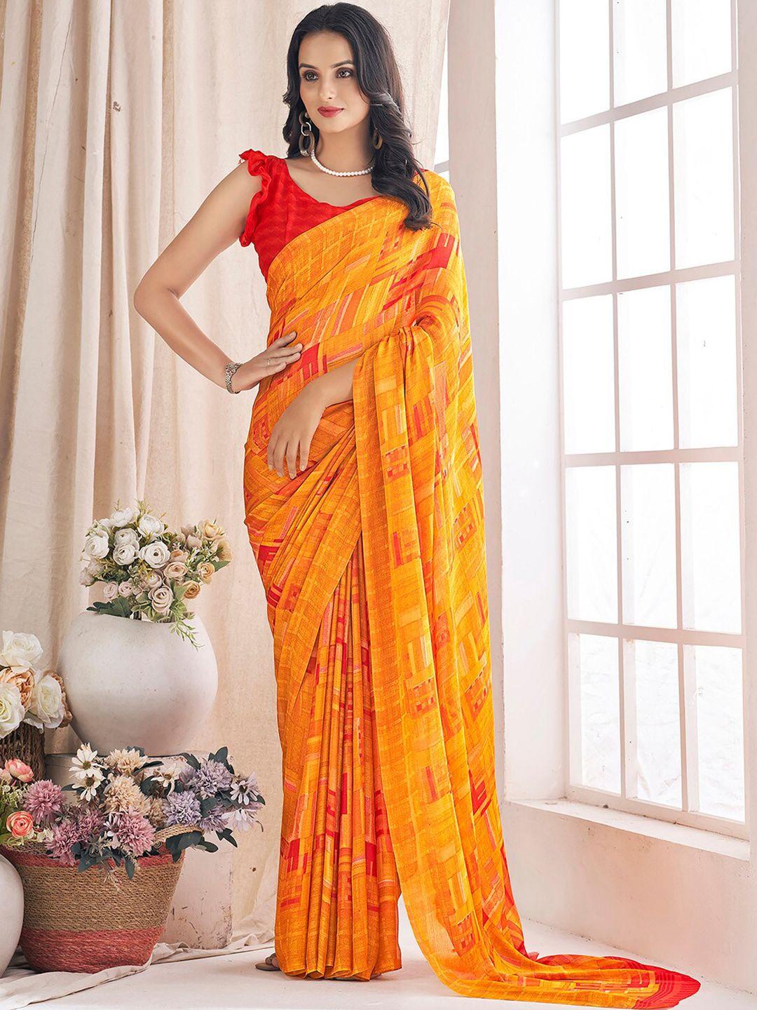 mitera yellow pure chiffon saree