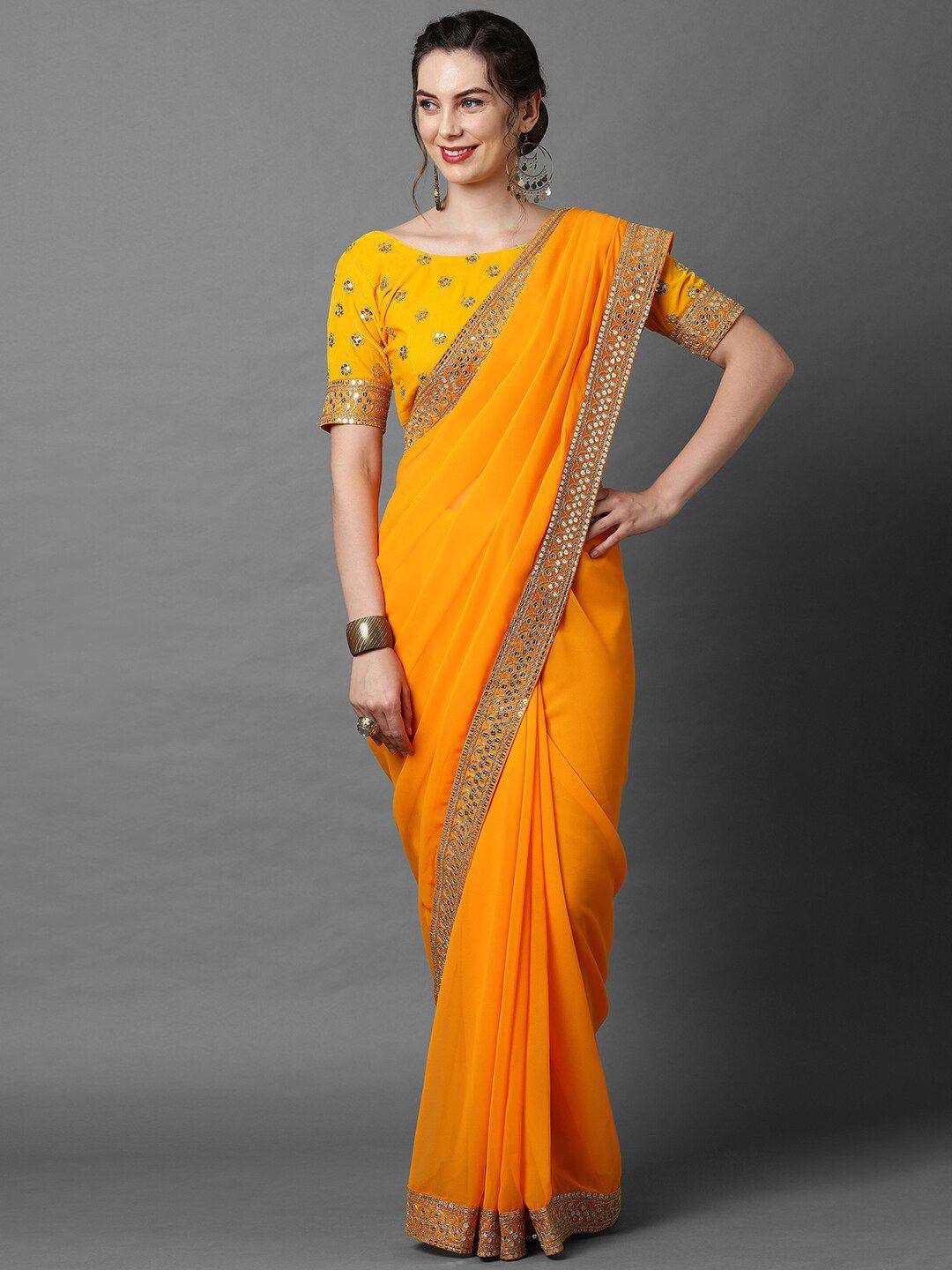 mitera yellow sequinned saree