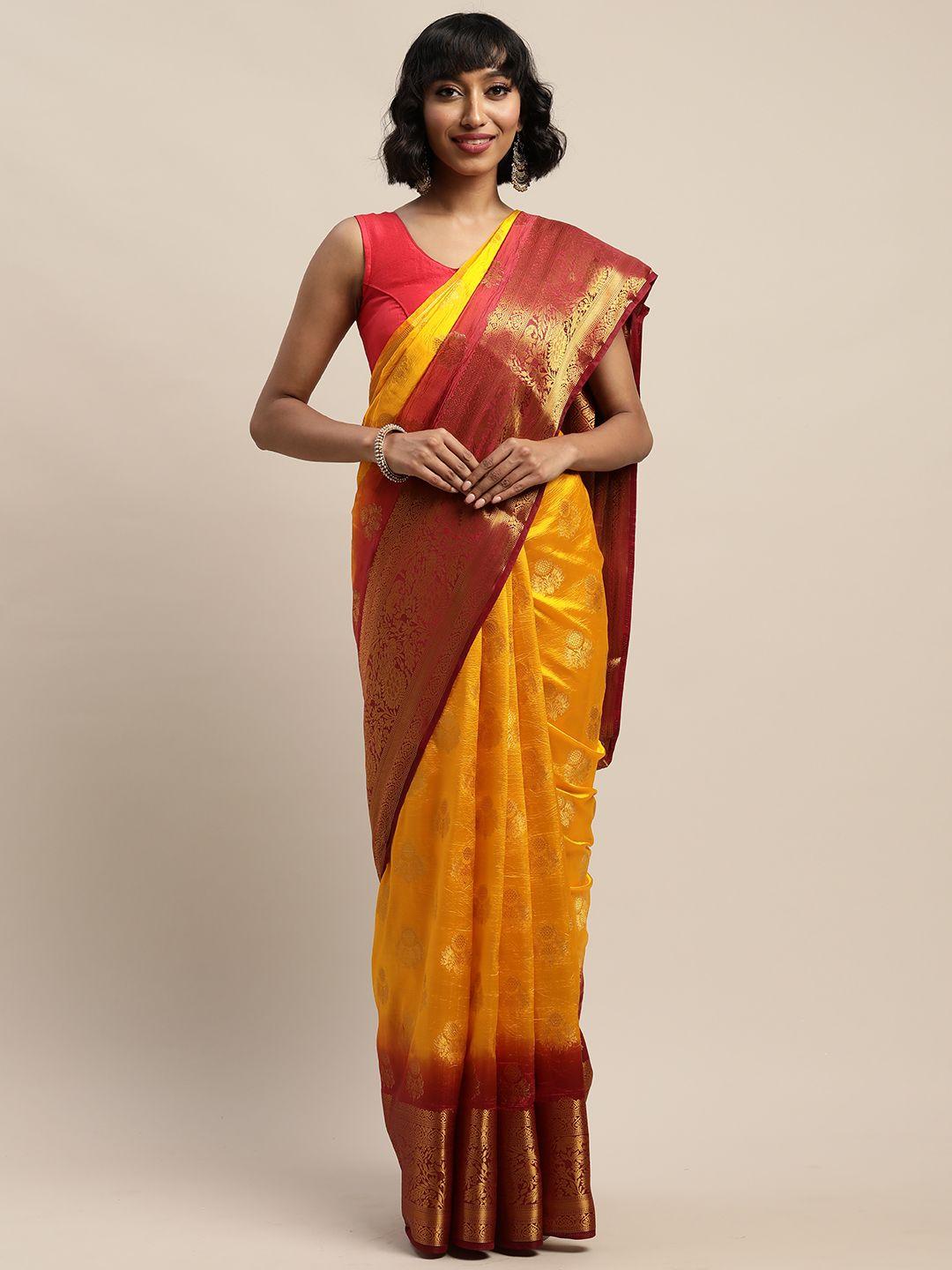 mitera yellow woven design banarasi saree