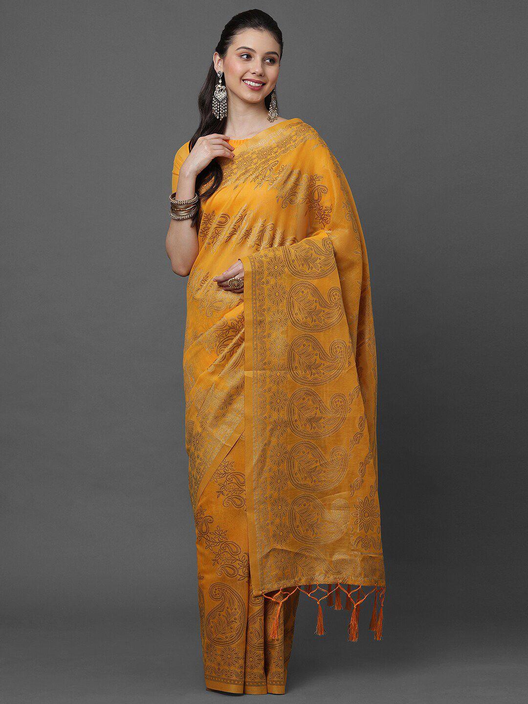 mitera yellow woven design banarasi saree