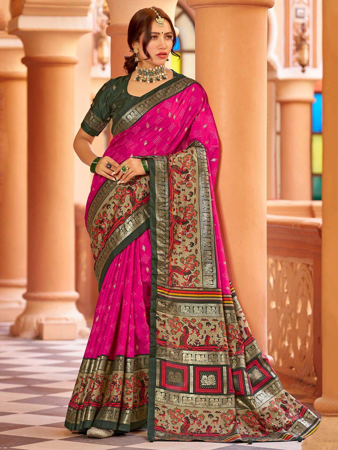 mitera zari geometric printed silk banarasi saree