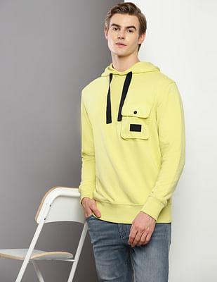 mix media pocket hooded sweatshirt