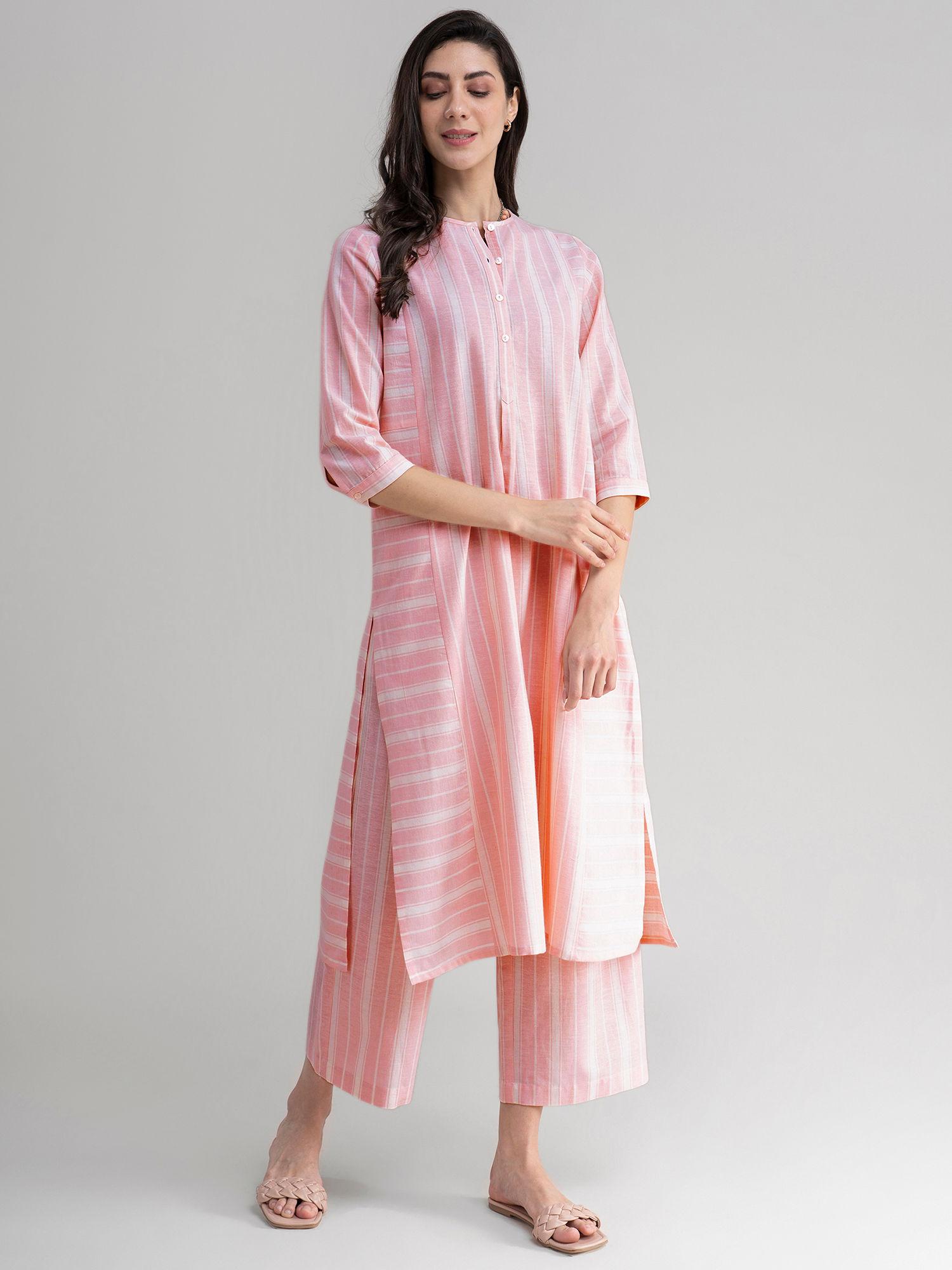 mix of stripes shirt kurta - pink and white