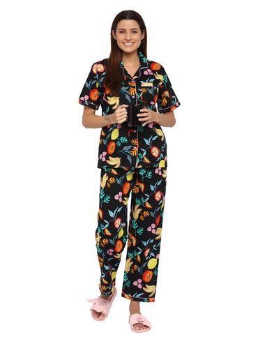 mixed colorful print short sleeve women's night suit
