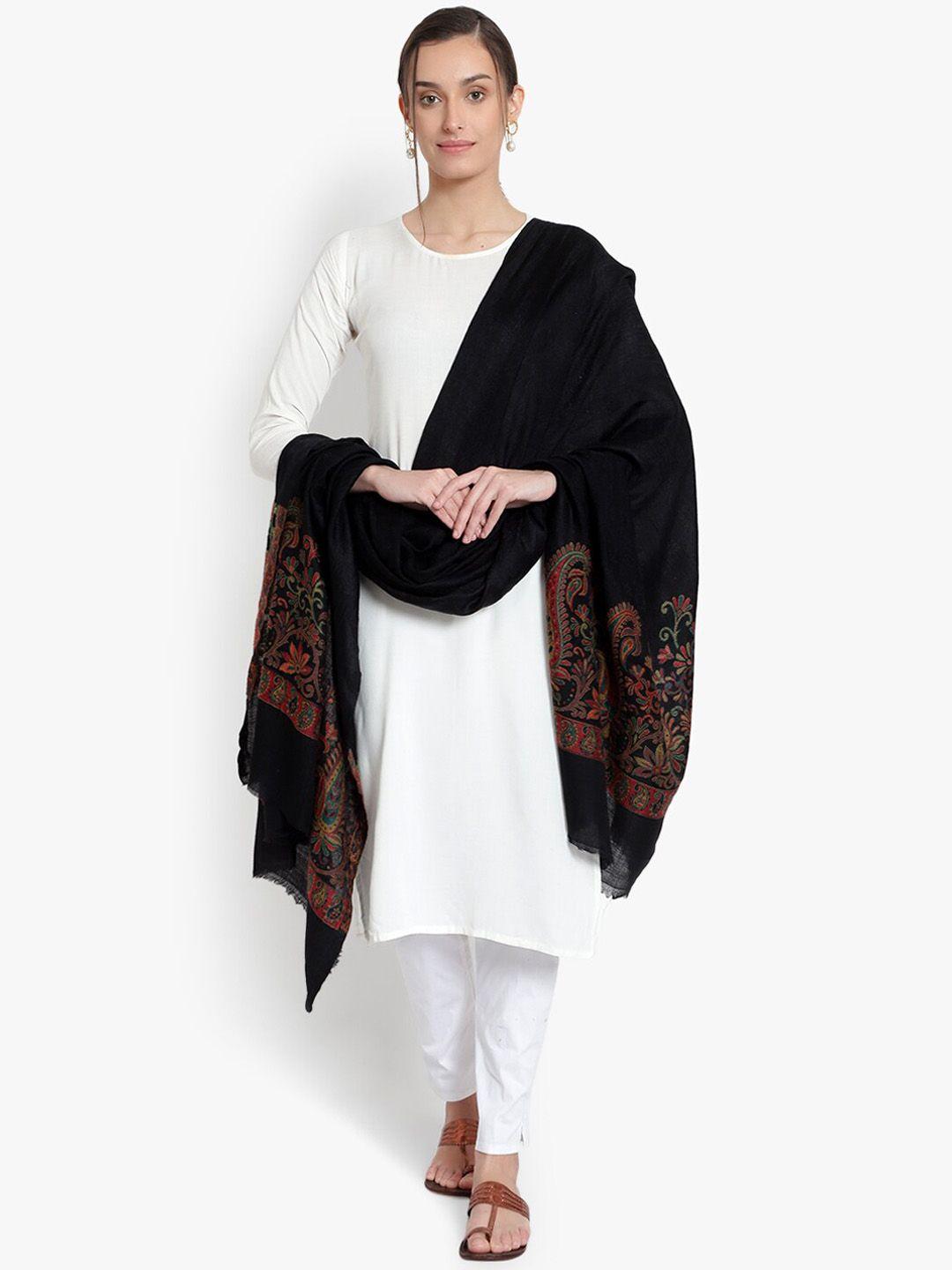 mizash women black & green printed pashmina shawl