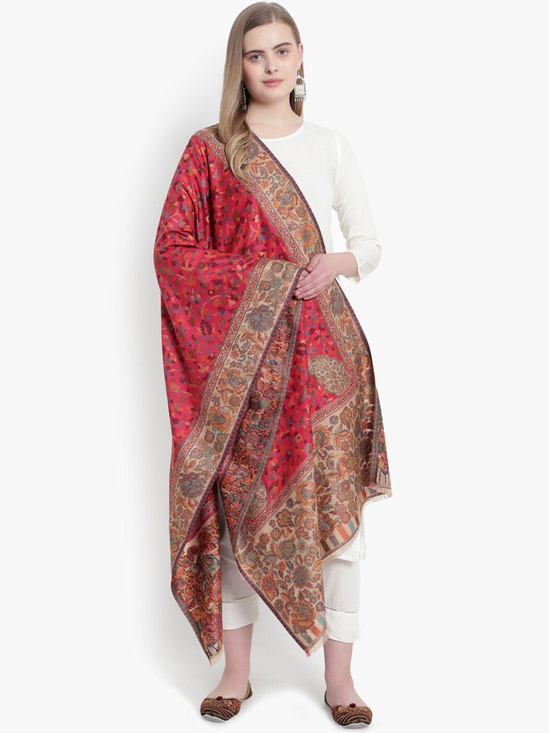 mizash women pink & beige kaani jaal kashmiri soft & warm woollen shawl