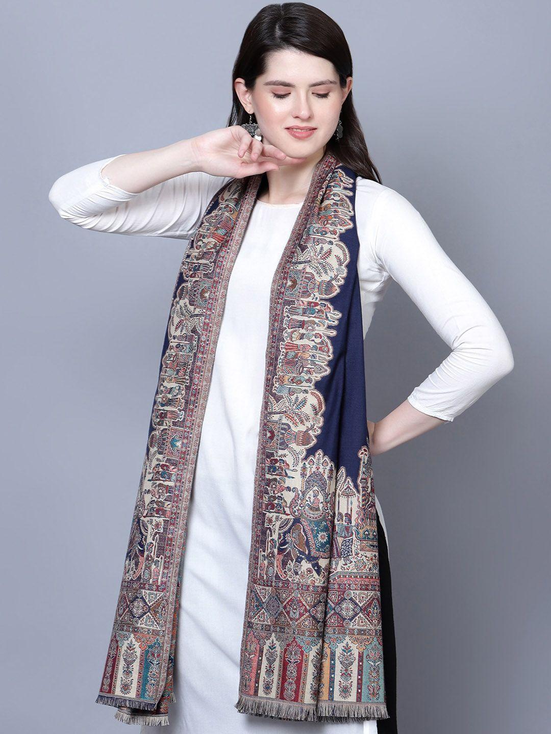 mizash woven-design woollen shawl