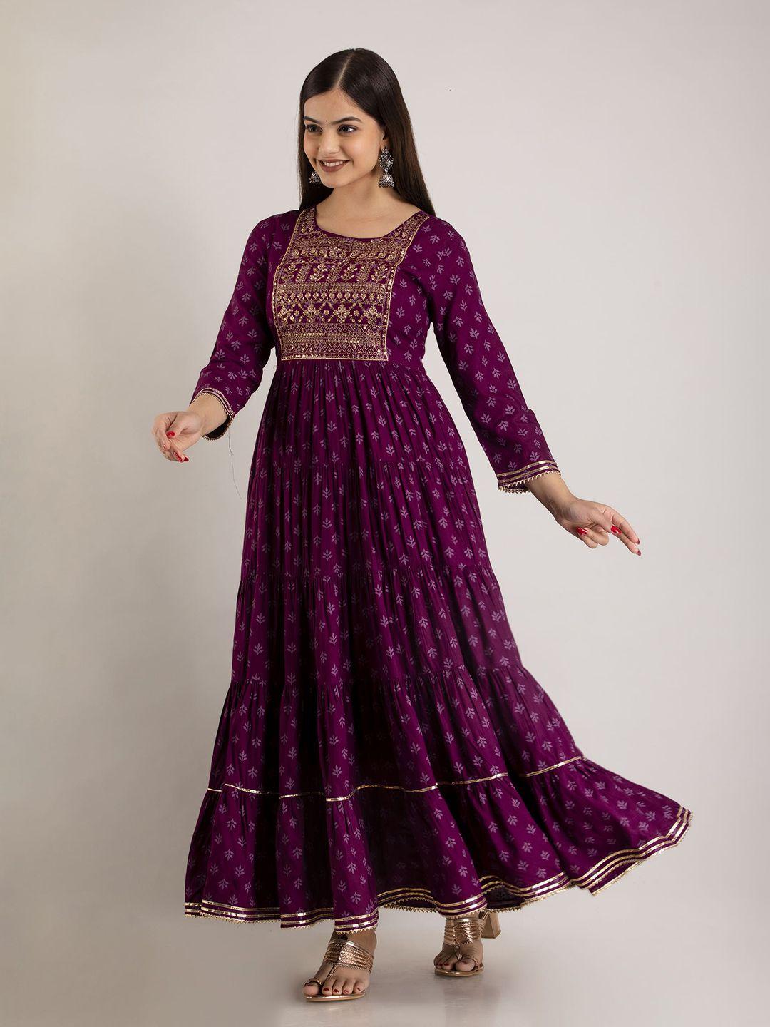 mizaz ehnic motifs printed layered anarkali ethnic dresses