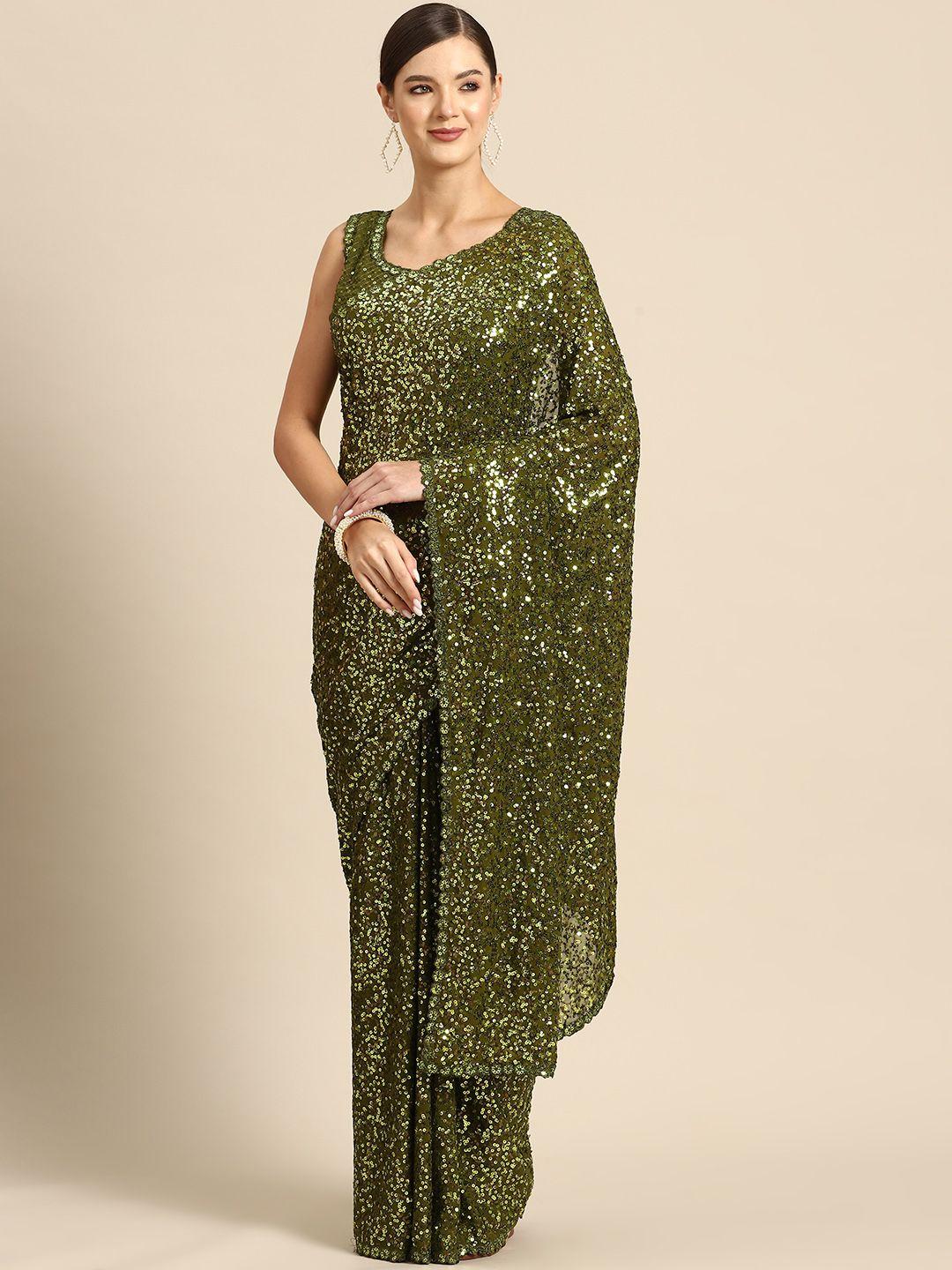 mizzific embellished sequinned georgette saree