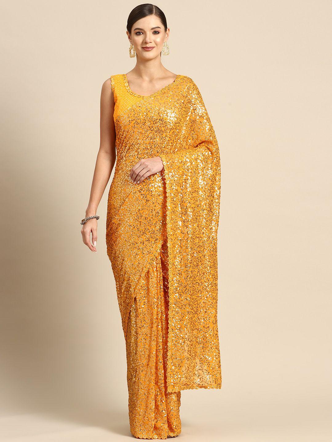 mizzific embellished sequinned georgette saree