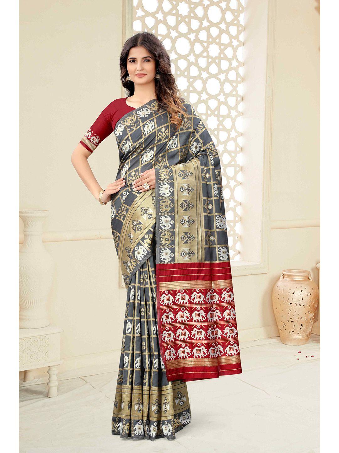 mizzific grey & white ethnic motifs zari silk cotton banarasi saree