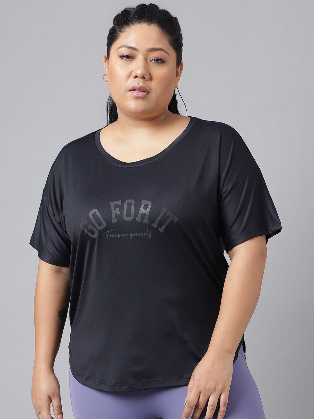 mkh plus size relaxed fit typography printed round neck short sleeve dri-fit t-shirt