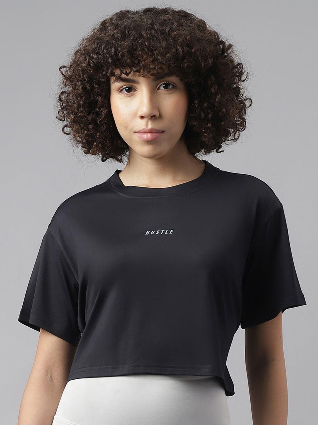 mkh women black monochrome dri-fit pockets t-shirt