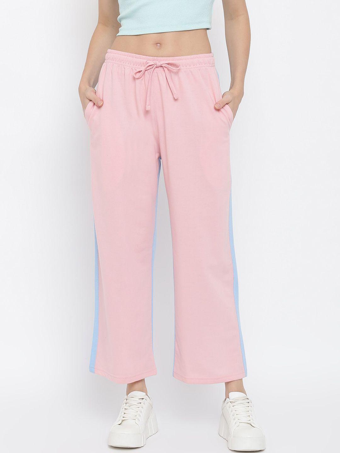 mkh women pink & blue colourblocked cotton track pants