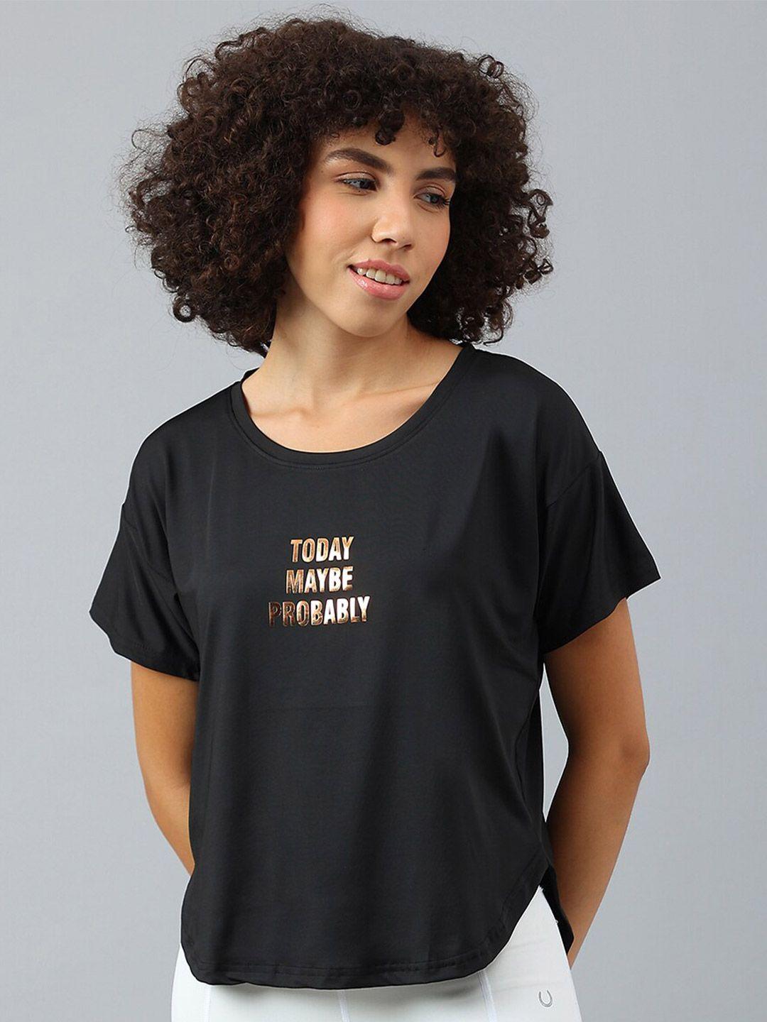 mkh women typography drop-shoulder sleeves dri-fit sports t-shirt
